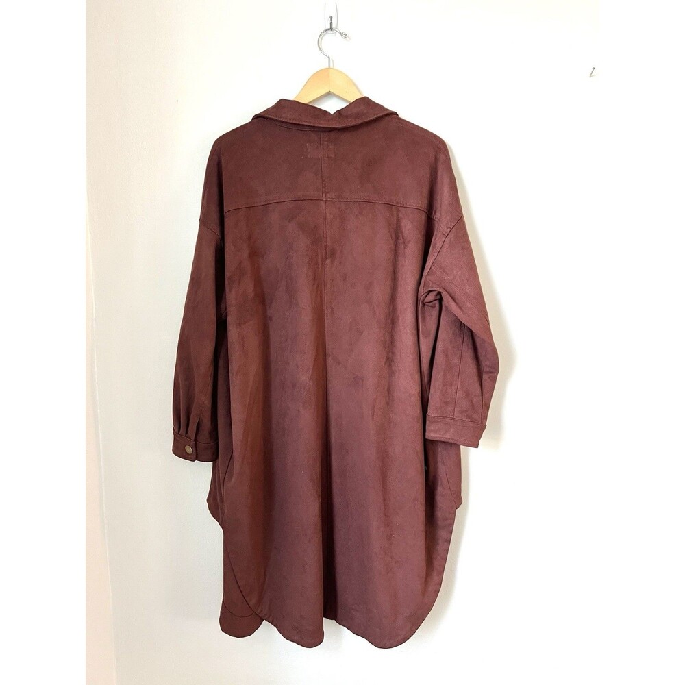 Anthropologie Pilcro Duster Faux Suede Warm Brown Snap Front Size M Jacket Artsy - Picture 10 of 11